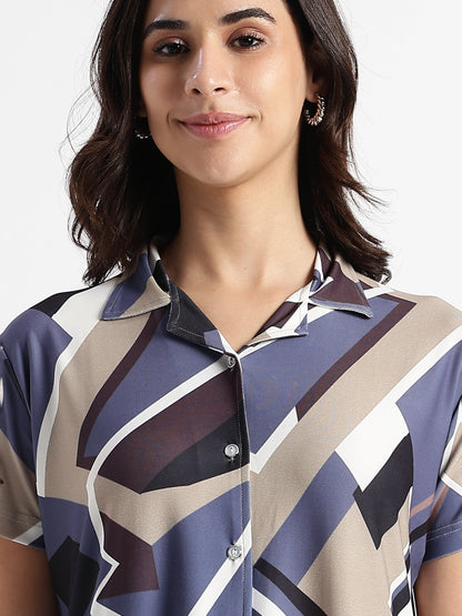 Blue Mosaic Gloss Malai Pajama Sets For Girls And Women