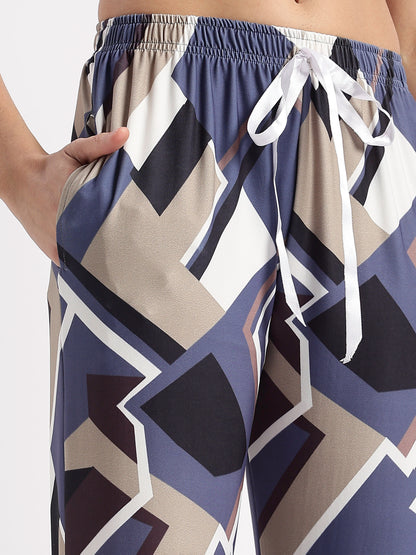 Blue Mosaic Gloss Malai Pajama Sets For Girls And Women