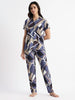 Blue Mosaic Gloss Malai Collar Pajama Set