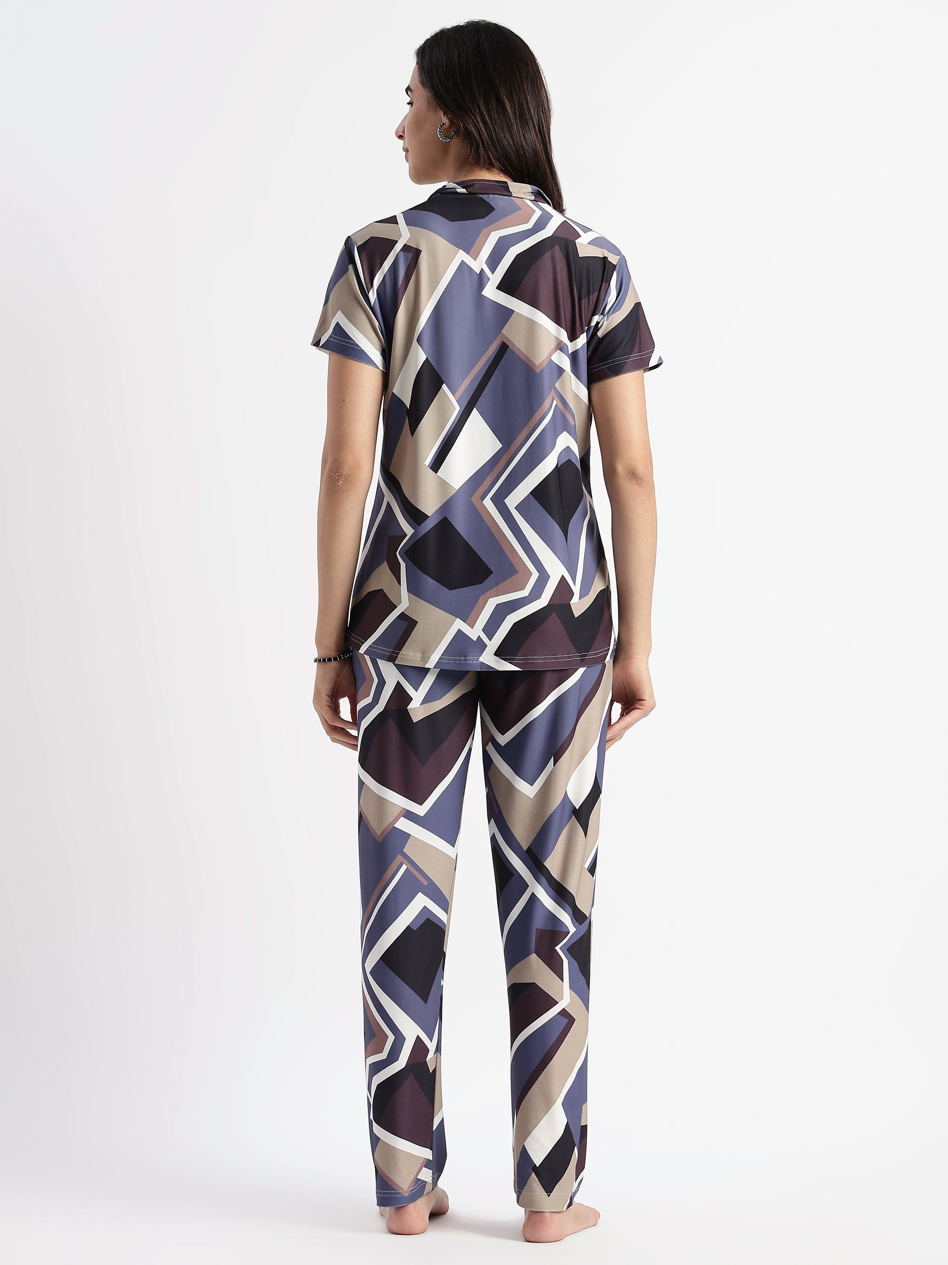 Blue Mosaic Gloss Malai Pajama Sets For Girls And Women