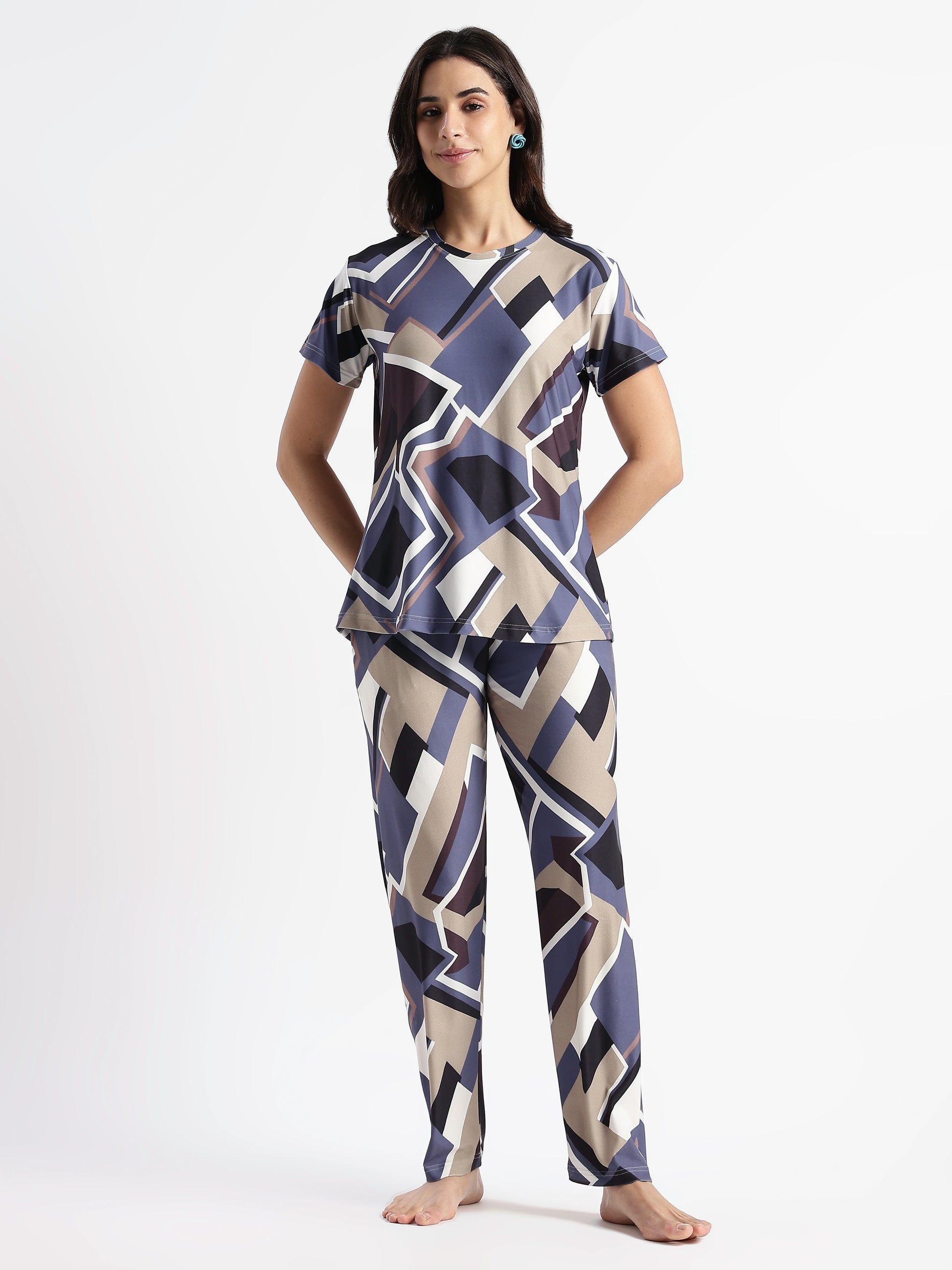 Blue Latte Printed Loungewear Set for Girls