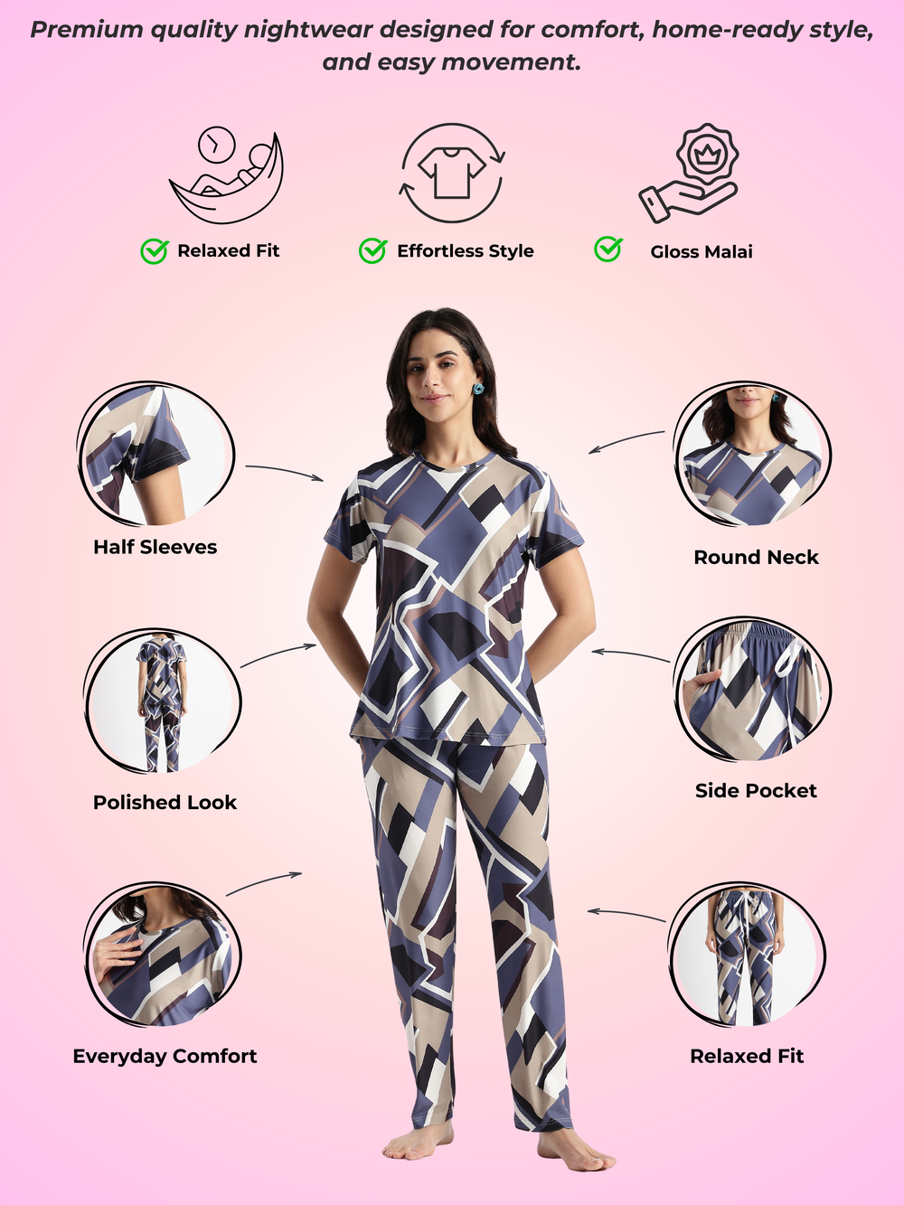 Blue latte printed loungewear set for women