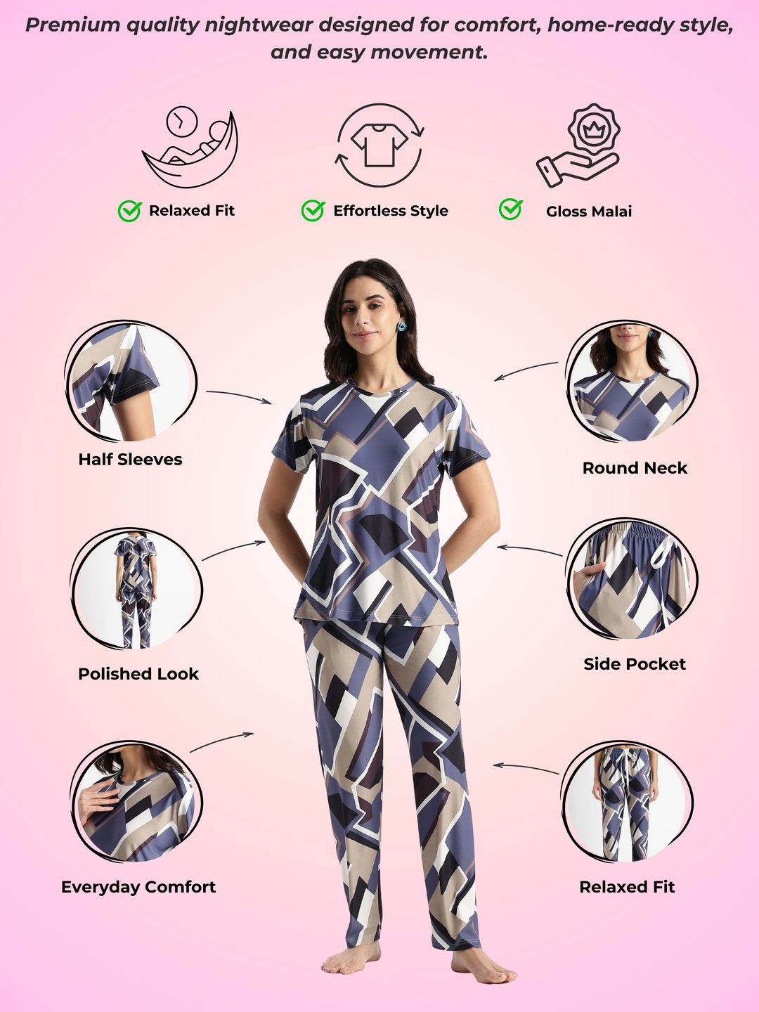 Blue latte printed loungewear set for women