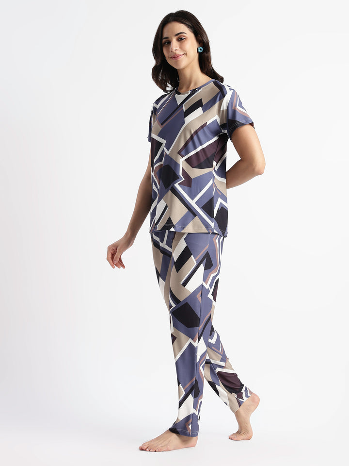 Blue Latte Printed Loungewear Set for Girls