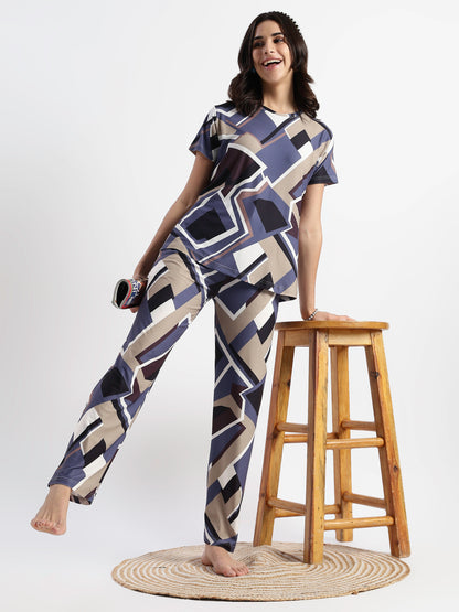 Blue Latte Printed Loungewear Set for Girls