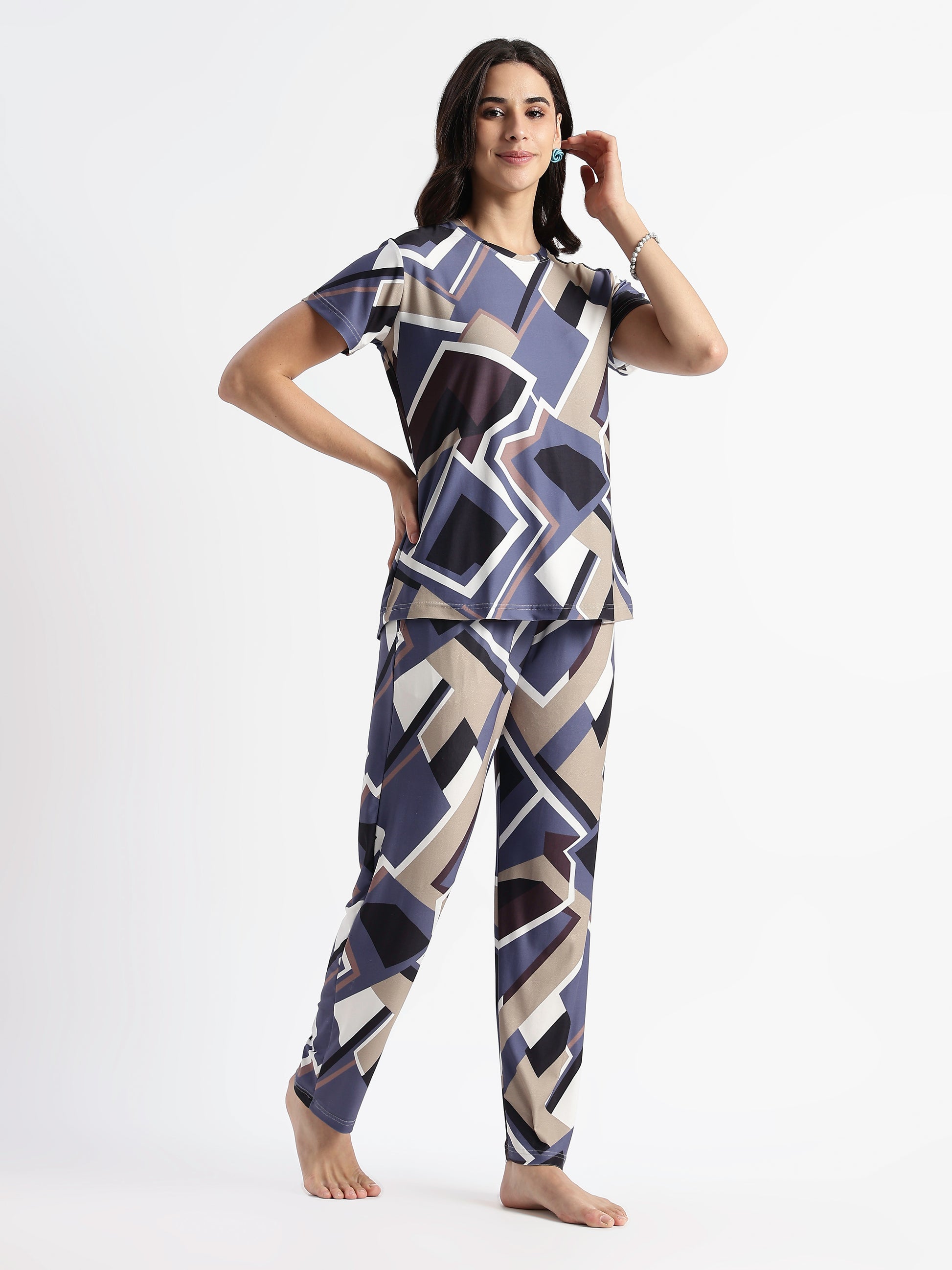 Blue Latte Printed Loungewear Set for Girls