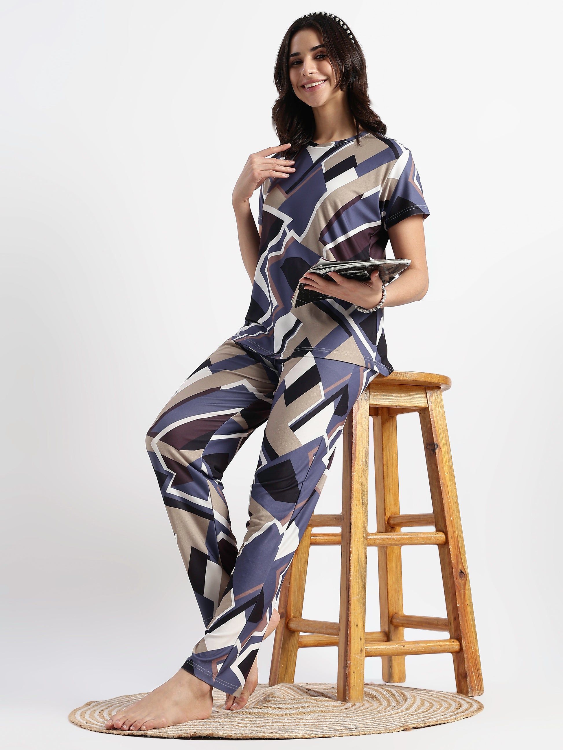 Blue Latte Printed Loungewear Set for Girls