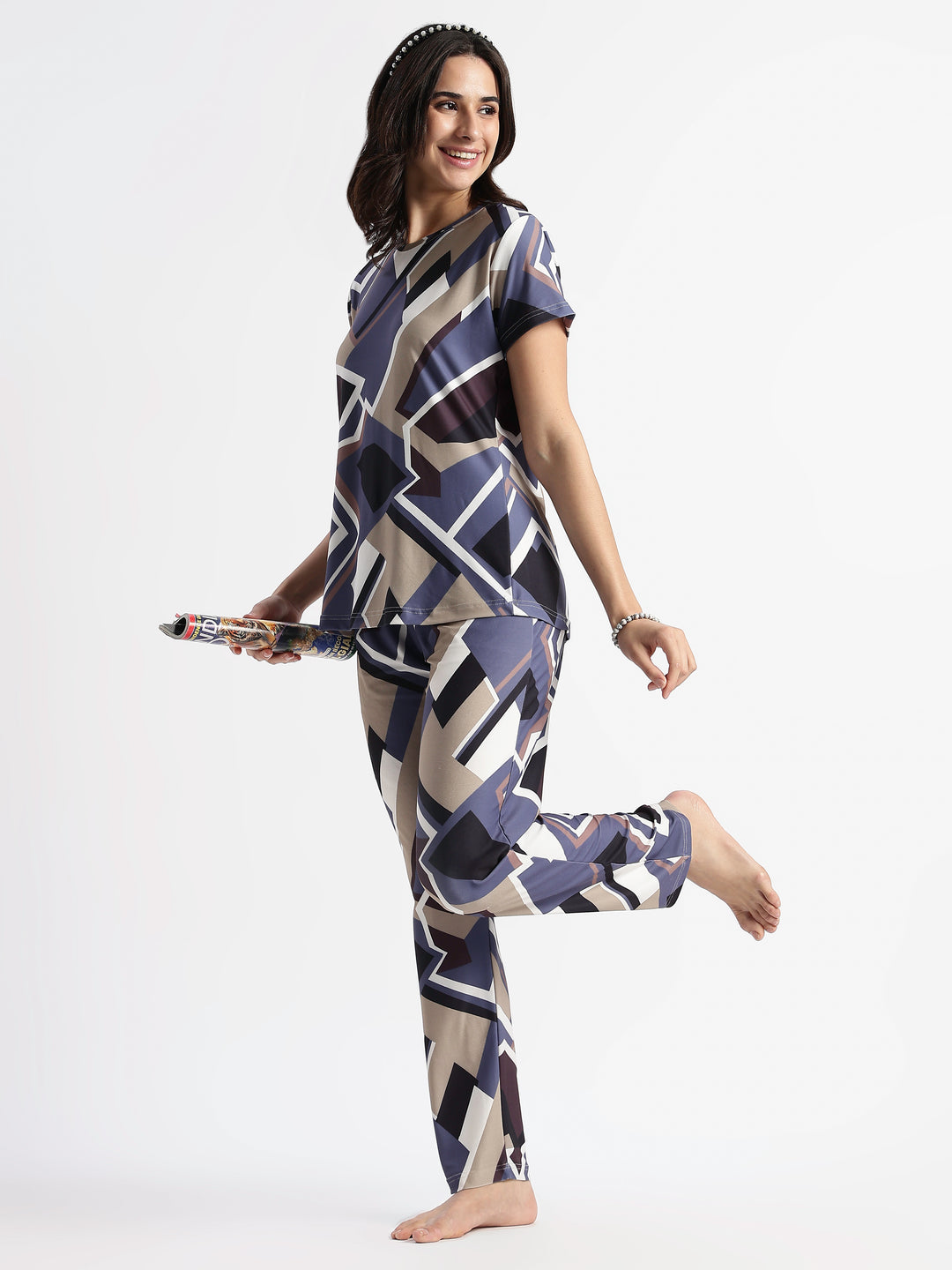 Blue Latte Printed Loungewear Set for Girls