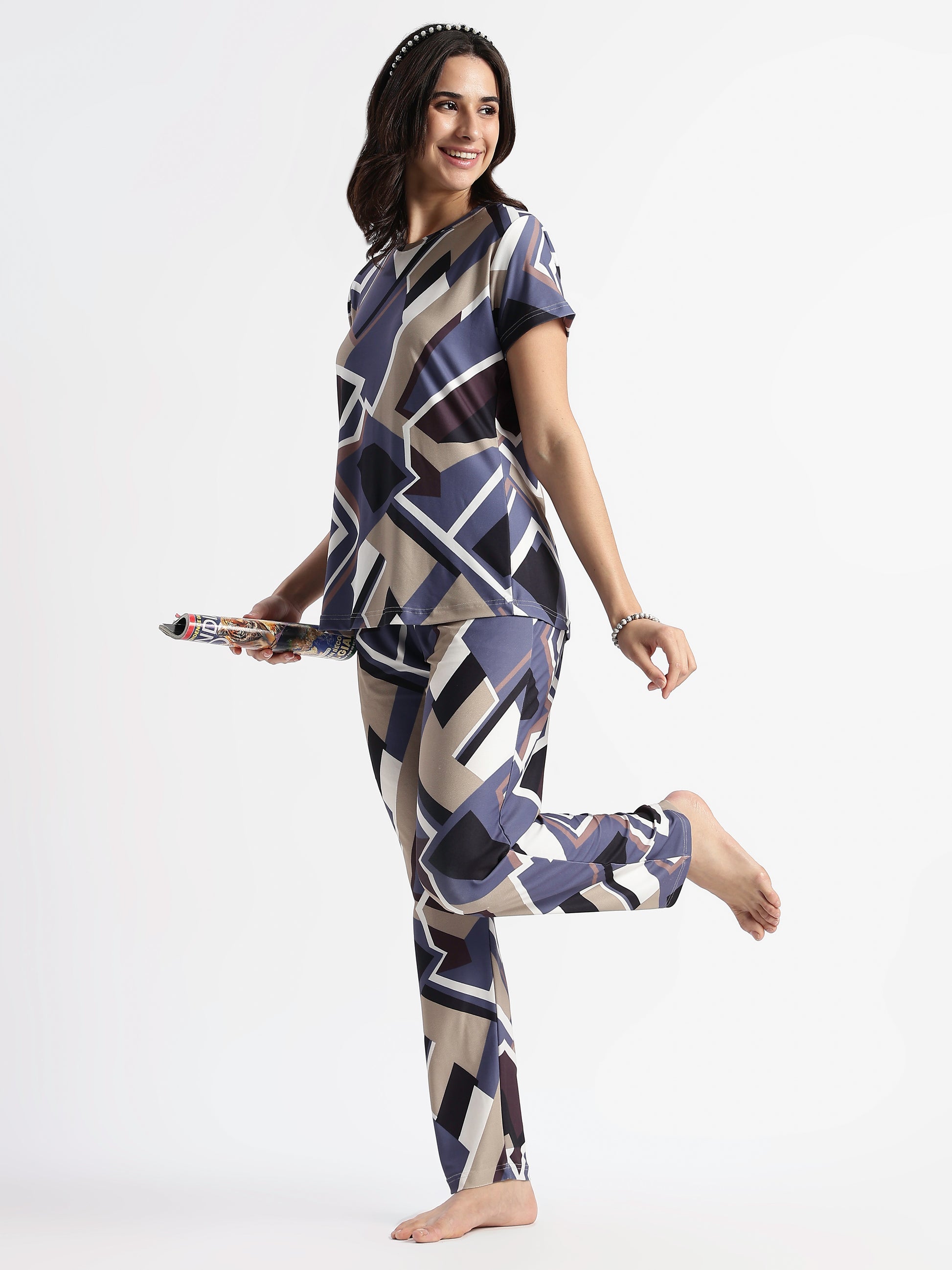 Blue Latte Printed Loungewear Set for Girls