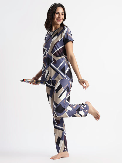 Blue Latte Printed Loungewear Set for Girls