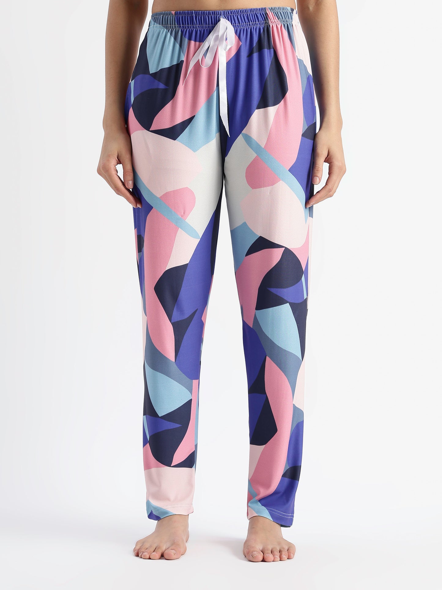 Blue Candy Printed Soft Gloss Malai Fabric Loungewear Set