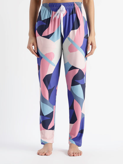 Blue Candy Printed Soft Gloss Malai Fabric Loungewear Set