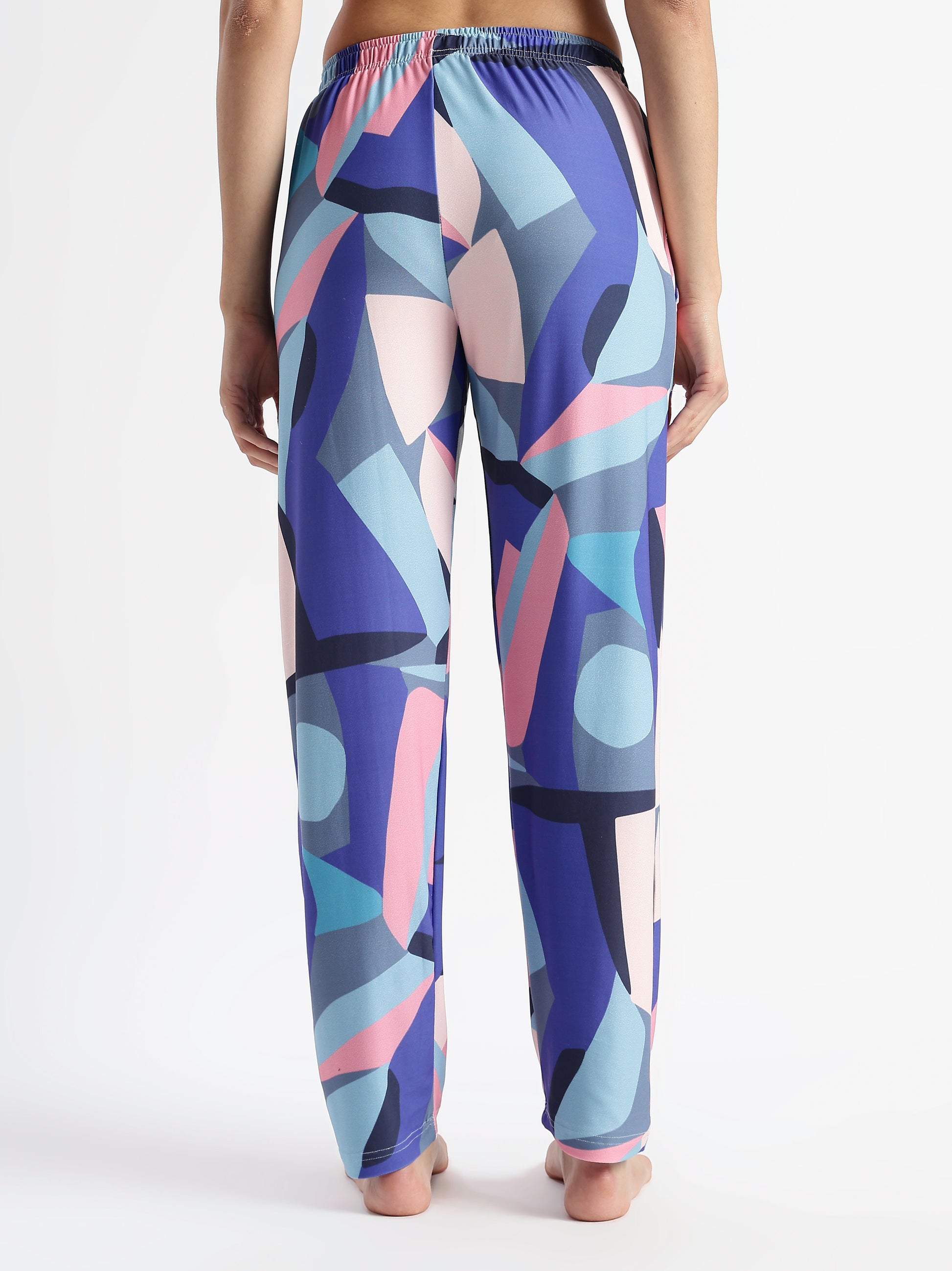 Blue Candy Printed Soft Gloss Malai Fabric Loungewear Set