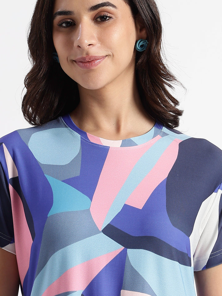 Blue Candy Printed Soft Gloss Malai Fabric Loungewear Set