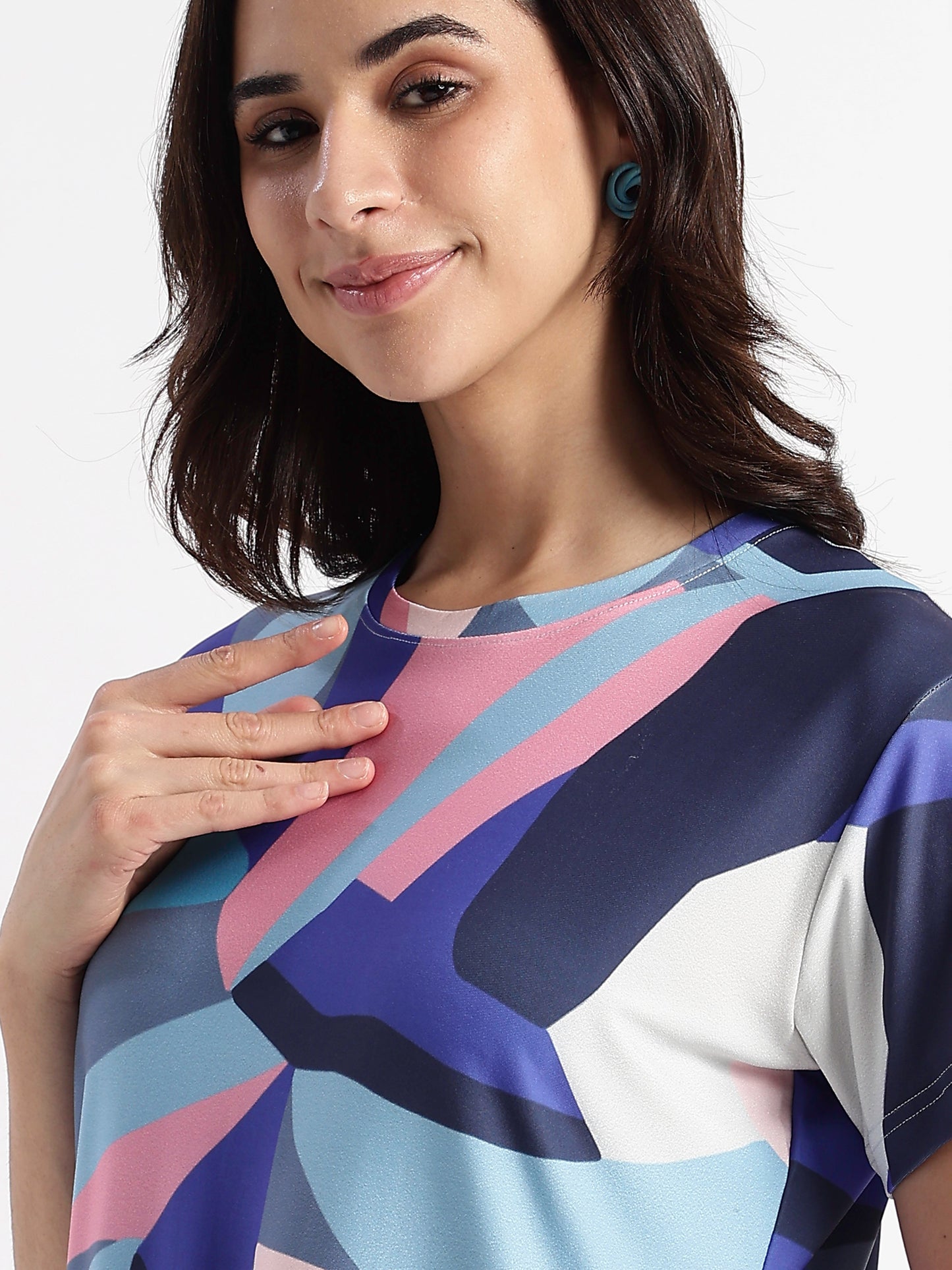 Blue Candy Printed Soft Gloss Malai Fabric Loungewear Set