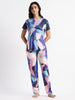 Blue Candy Abstract Printed Premium Gloss Malai Loungewear Set