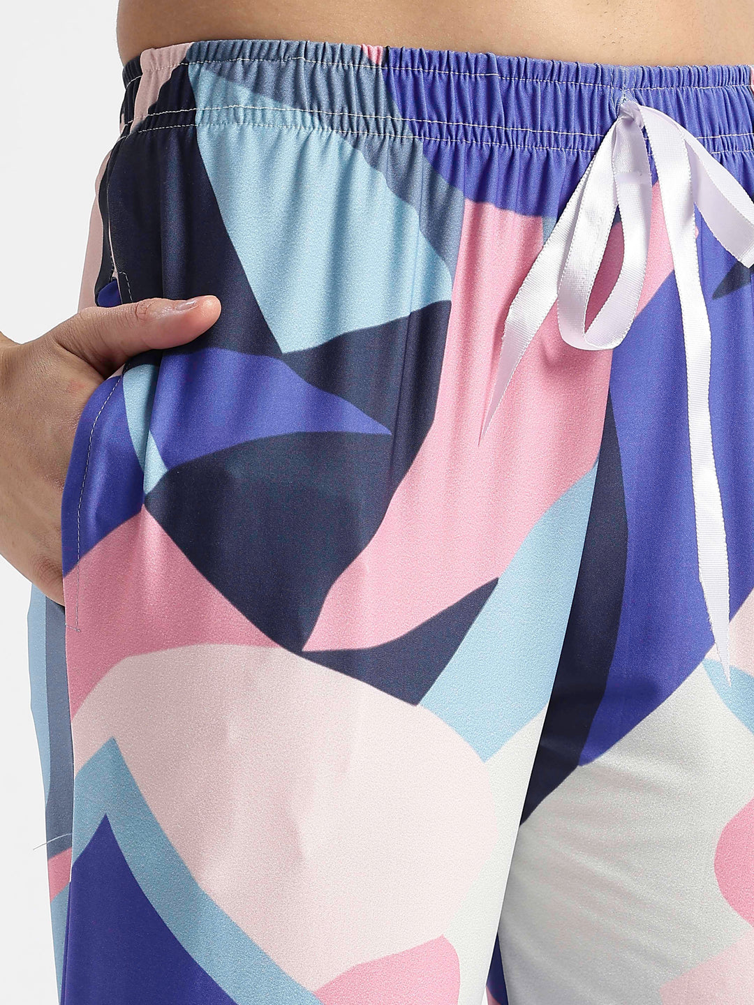 Blue Candy Printed Soft Gloss Malai Fabric Loungewear Set