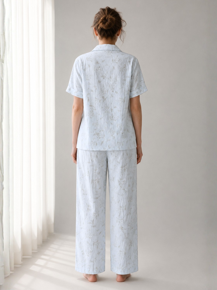 blue botanical sprig korean style night suit set