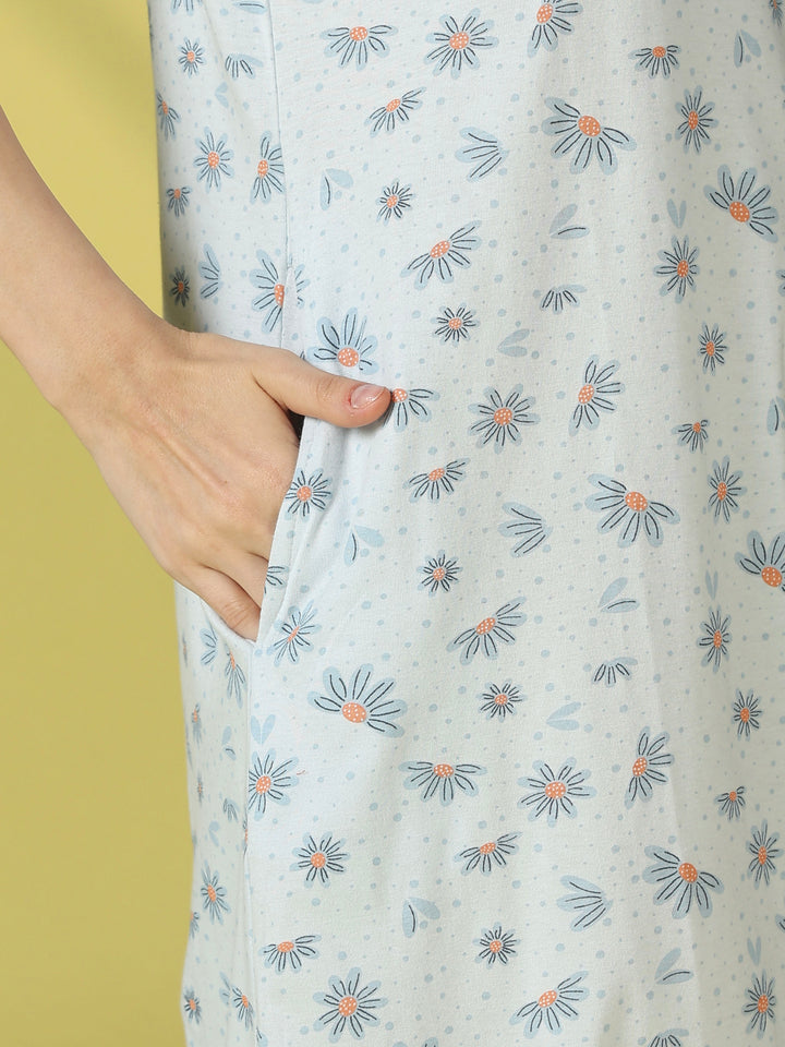 Bluebell daisy floral cotton short nighty for women