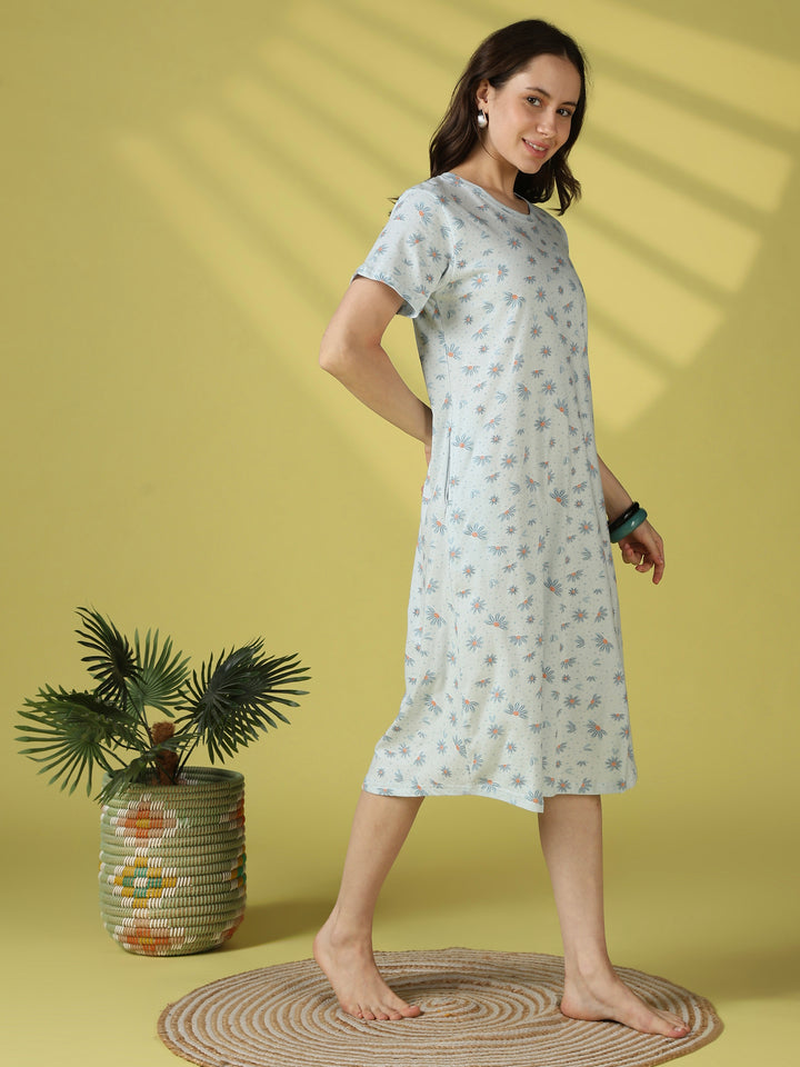Bluebell daisy floral cotton short nighty for women