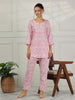 Blush Pink Cotton Coord Set for Women – Floral Print Sleepwear & Lounge Set