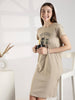 Sand Cotton Cat Print Short Nighty for Women In Plus Sizes