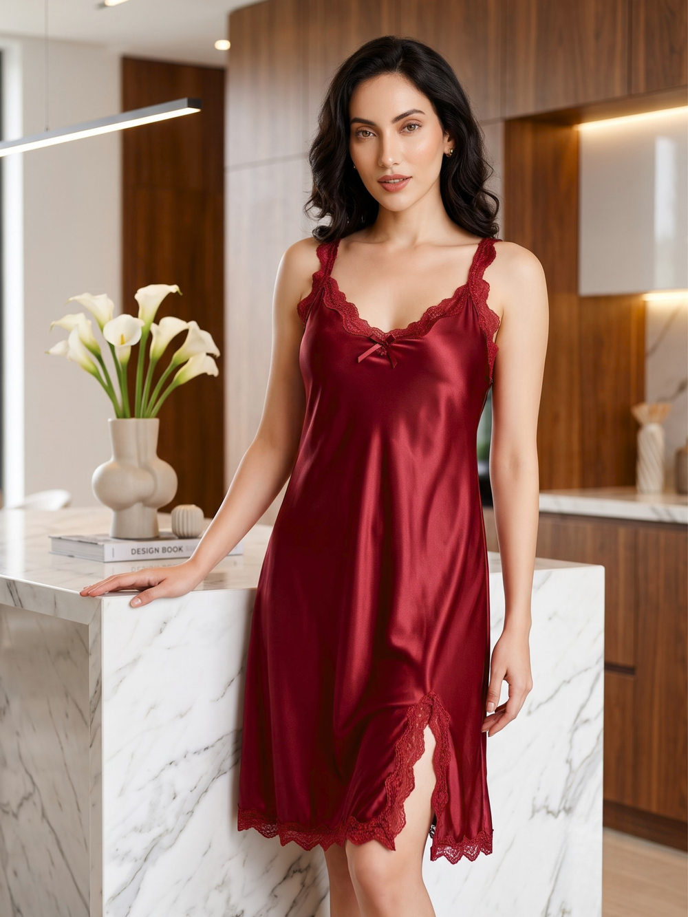 Bridal crimson silk babydoll set for women in relaxed fit