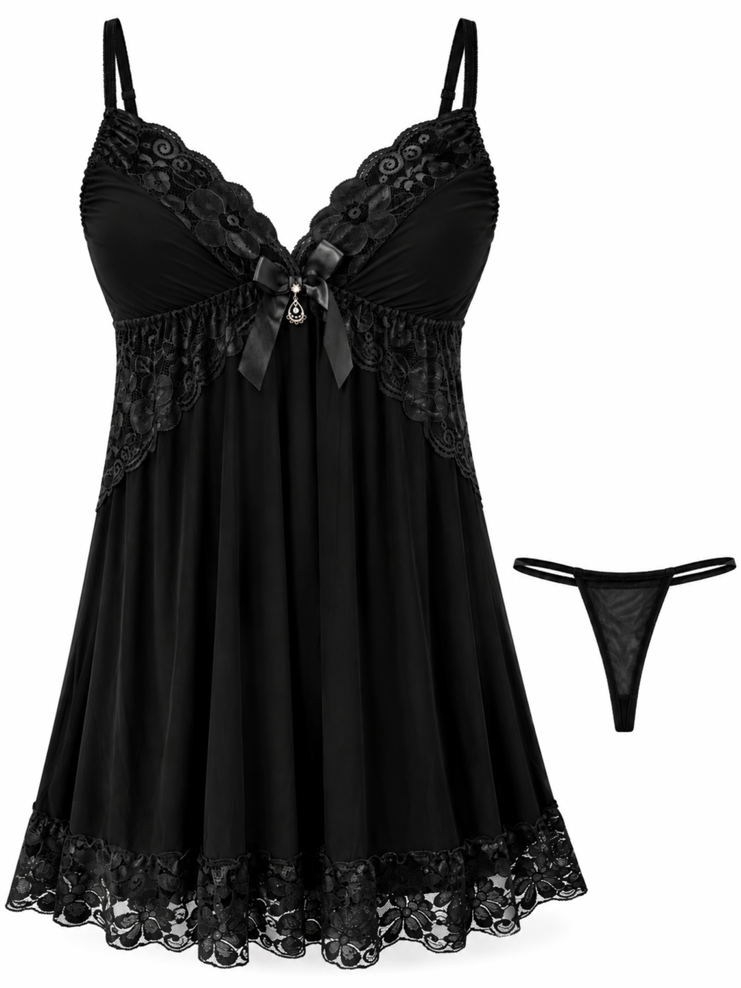 Breathable black bridal nightwear set for women