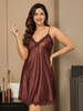 Brown Temptation Silk Babydoll Nightdress with Lace Hem