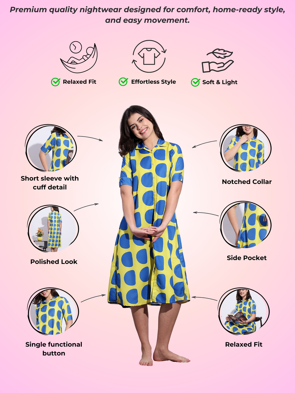 Bubble blast print classy modern style nighty for women