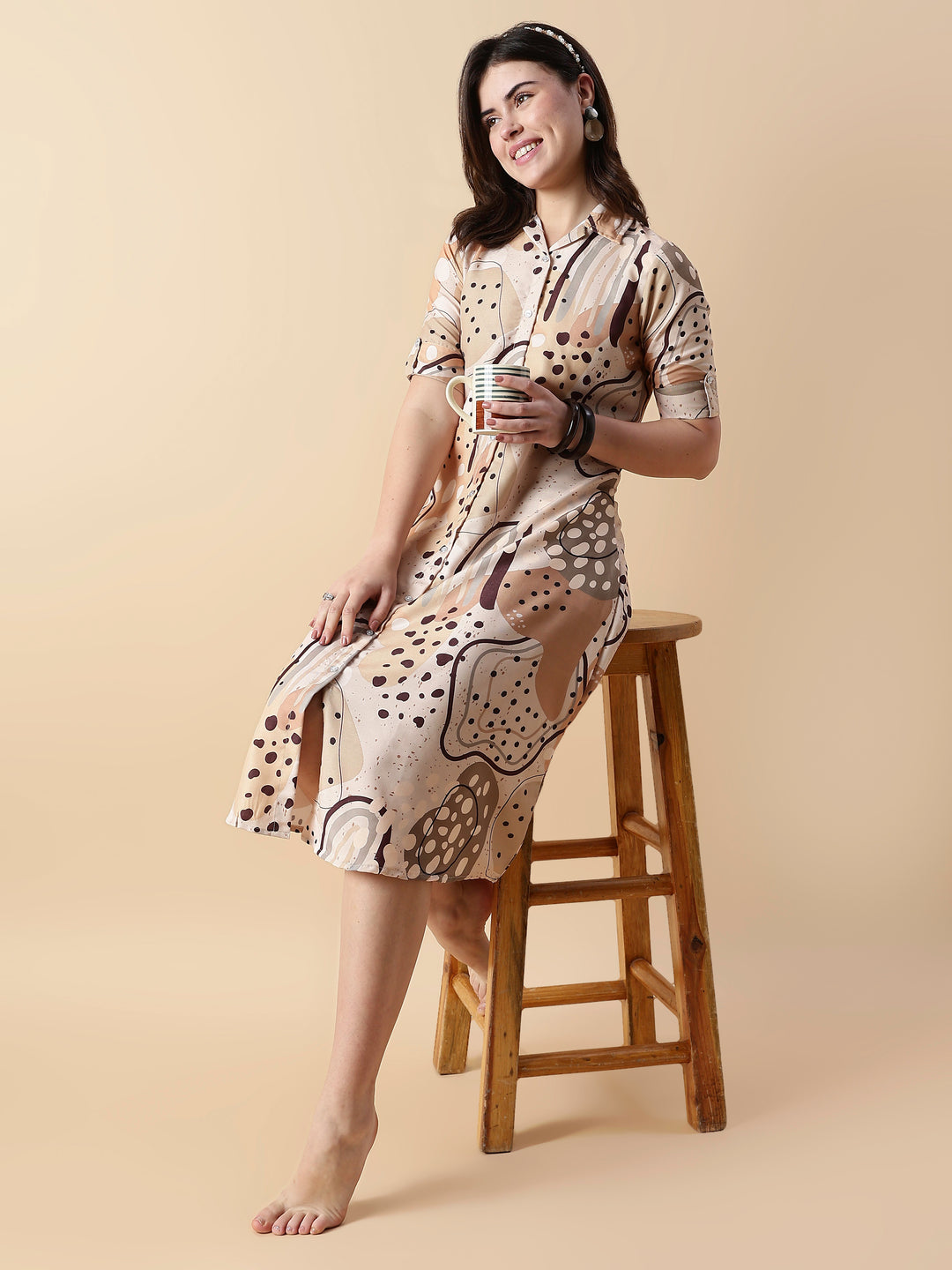 Choco chip soft rayon chic style nighty dress for women