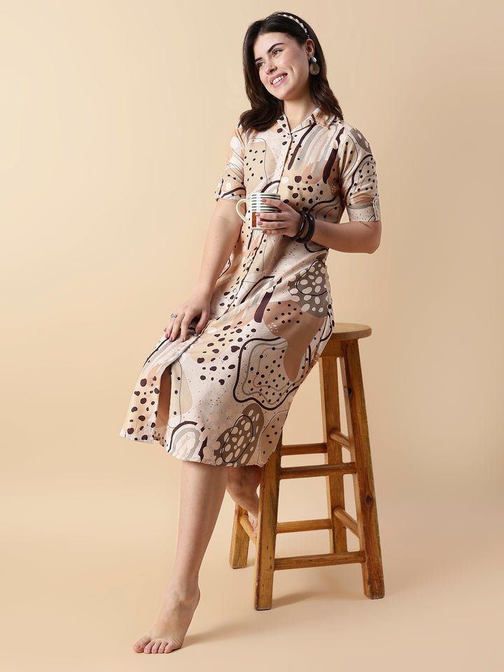 Choco chip soft rayon chic style nighty dress for women