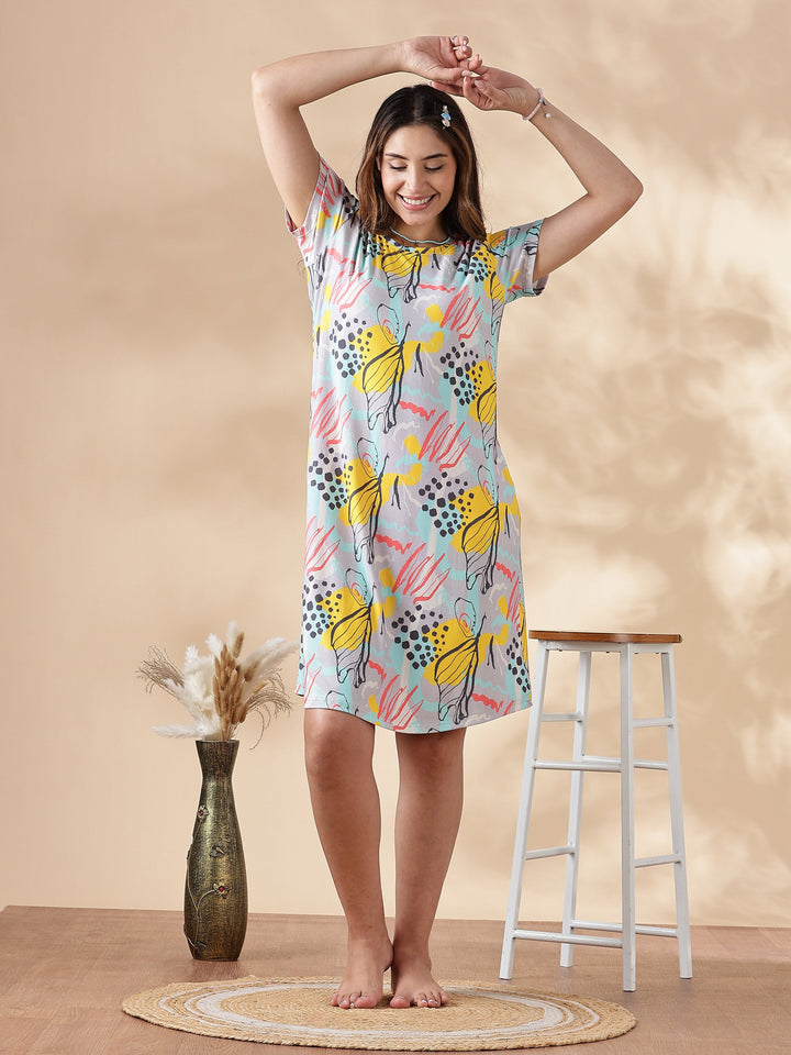 Soft and comfortable gloss malai short night dress for women
