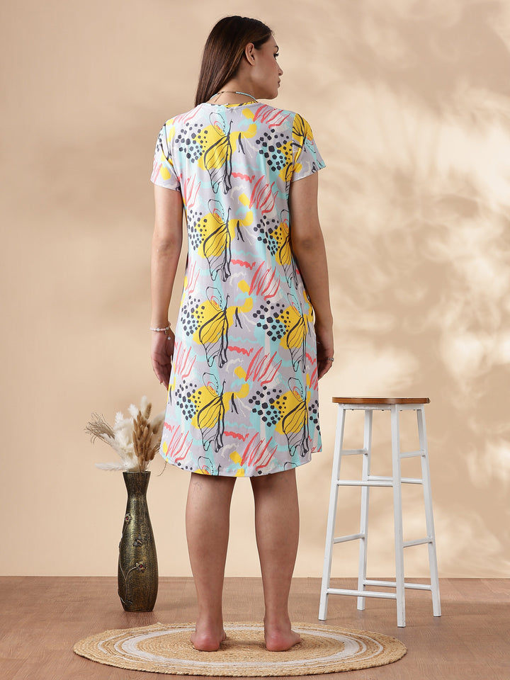 Soft and comfortable gloss malai short night dress for women