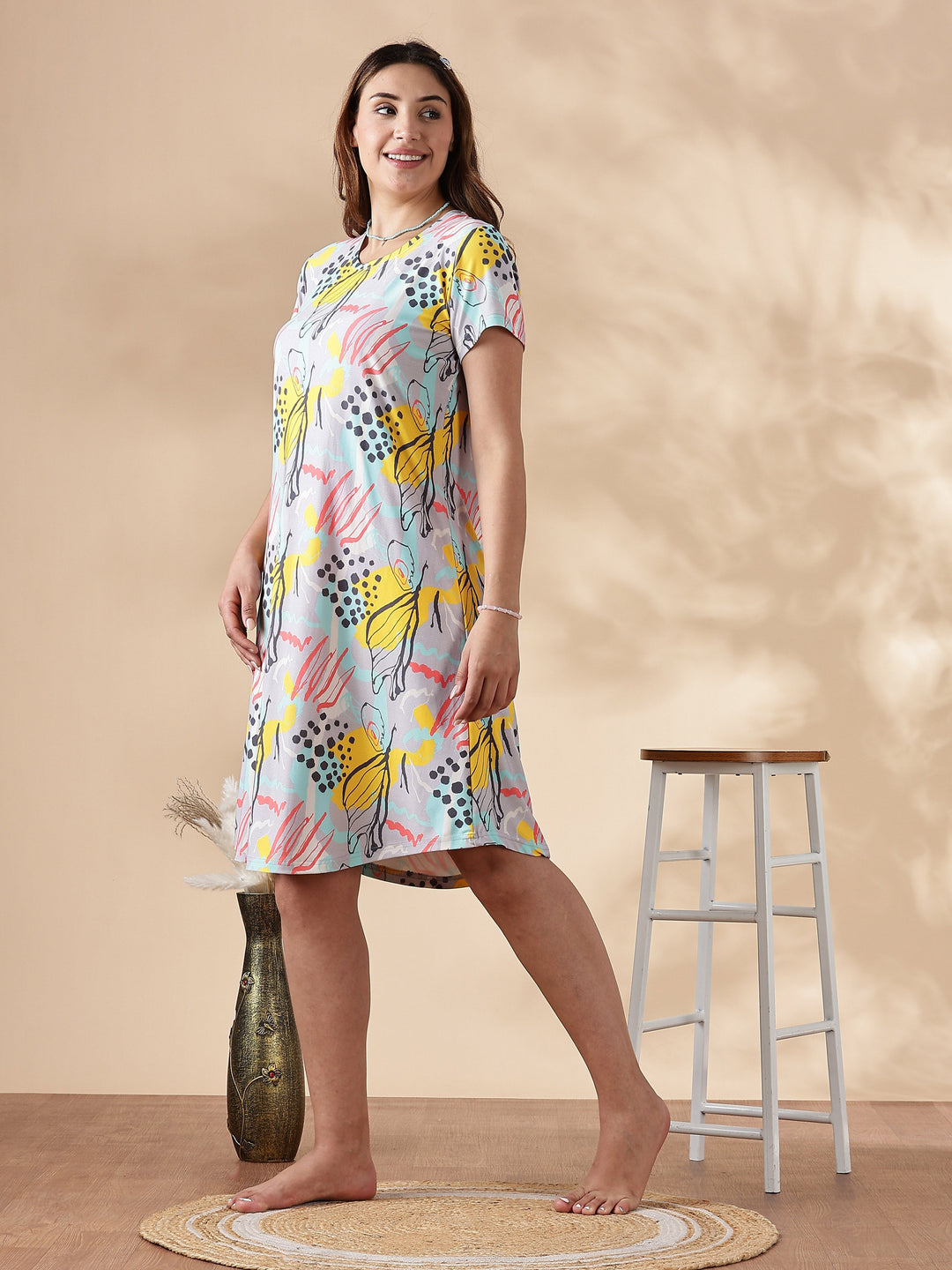 Soft and comfortable gloss malai short night dress for women