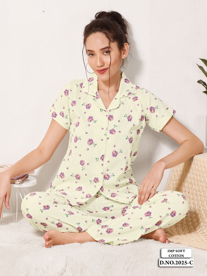 Breathable yellow floral pajama sets for women online