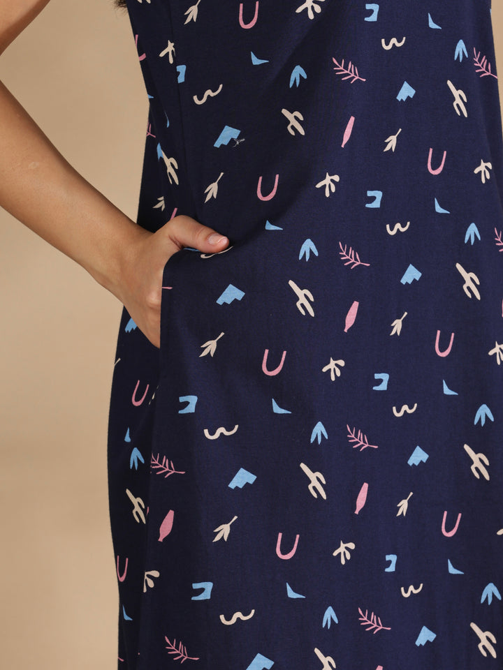 Navy blue hosiery cotton short nighty for women online