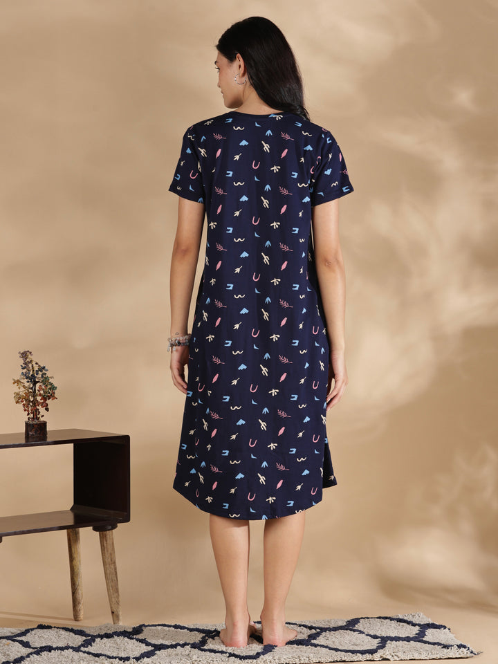 Navy blue hosiery cotton short nighty for women online