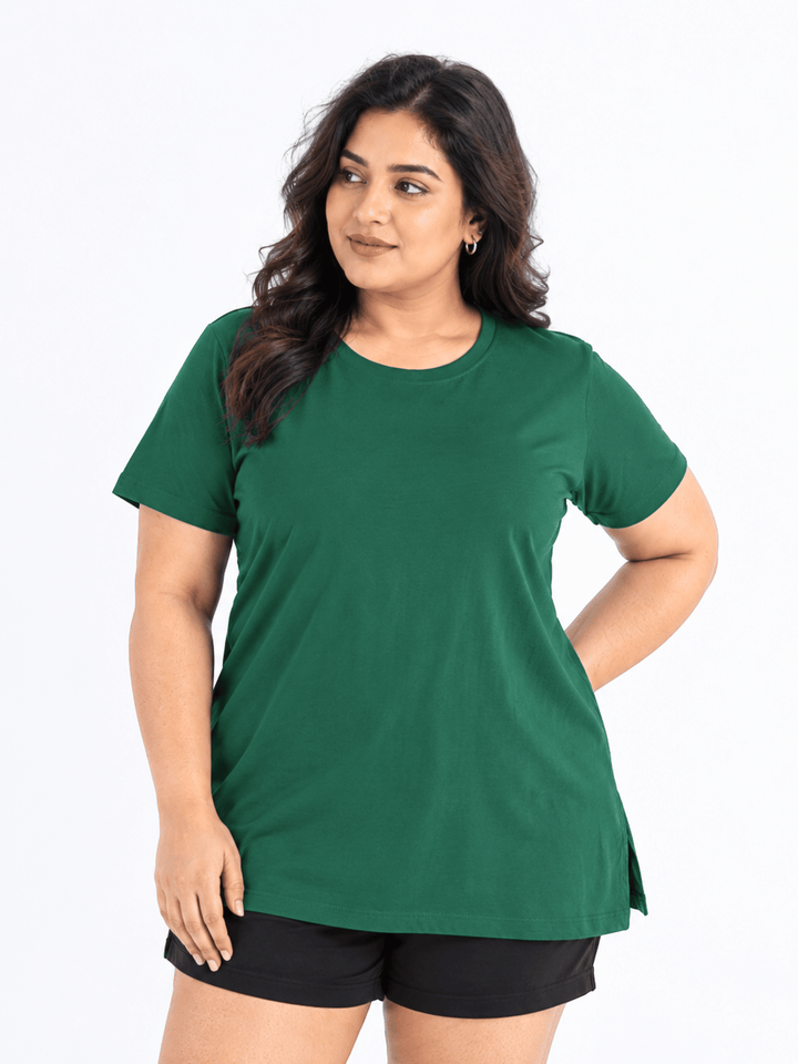 Fire yellow hosiery cotton long t shirt for women online