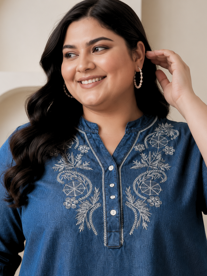 Light blue denim wash cotton co ord set for women