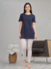 Navy Blue Long Cotton Gym T-Shirt for Women with Side Slits