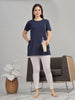Navy Blue Long Cotton Gym T-Shirt for Women with Side Slits