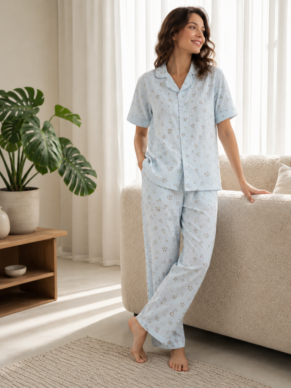 Cotton candy vintage floral Korean style night suit set