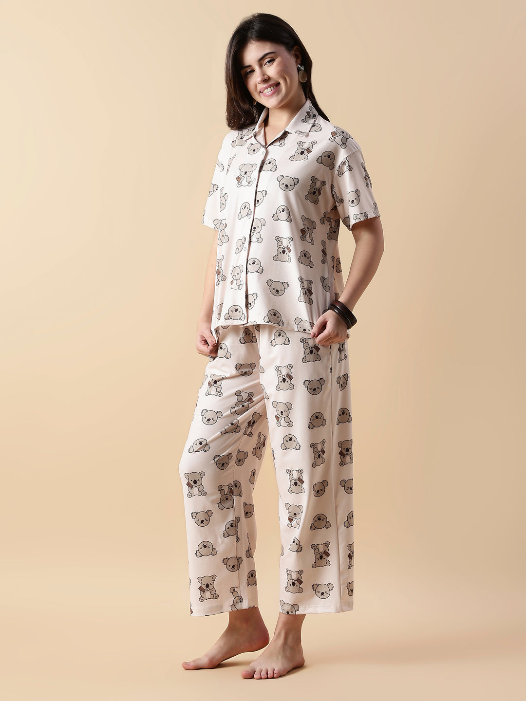 Creamy Teddy Soft Lycra Girls pajama set