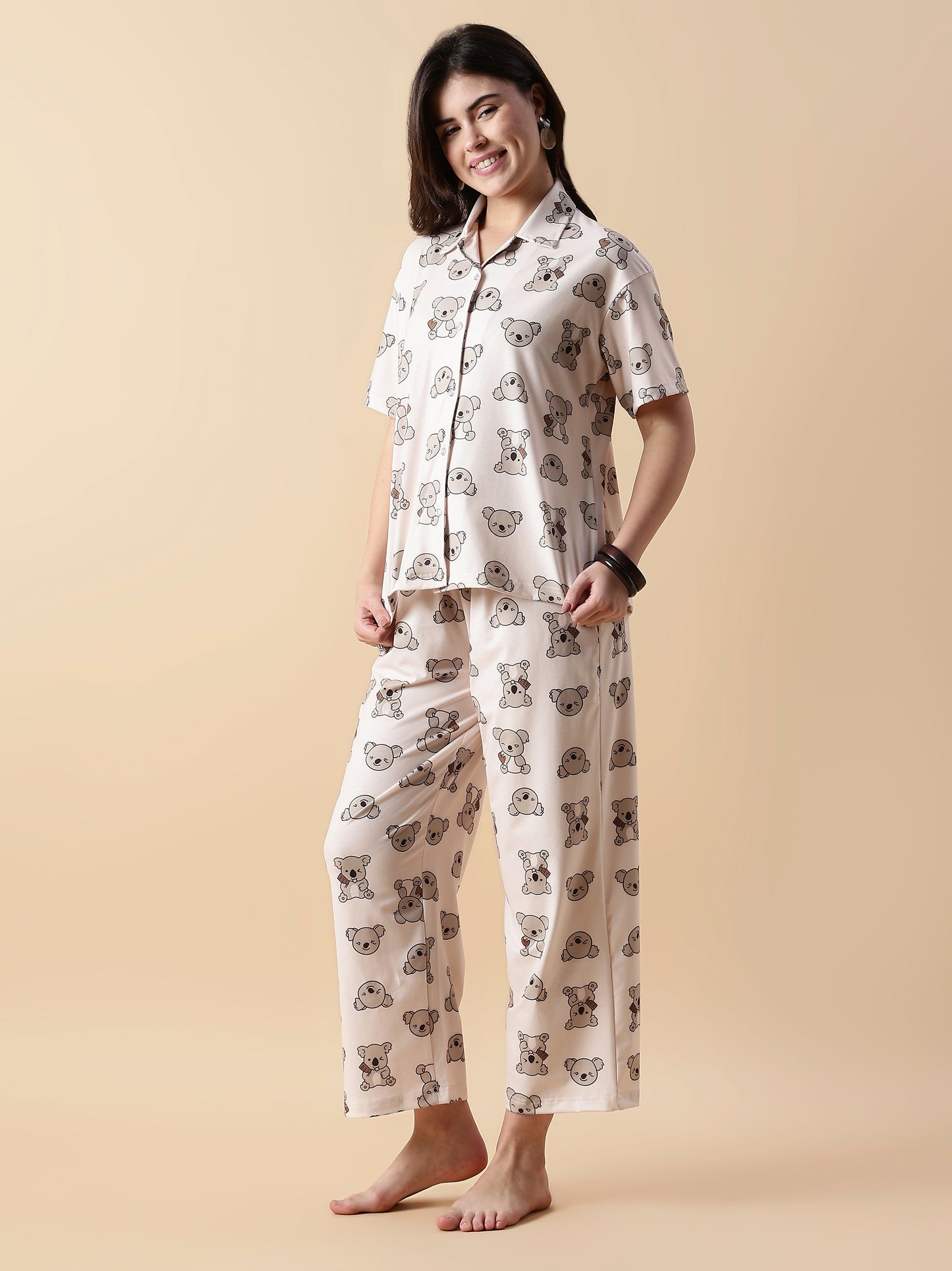 Creamy Teddy Soft Lycra Girls pajama set