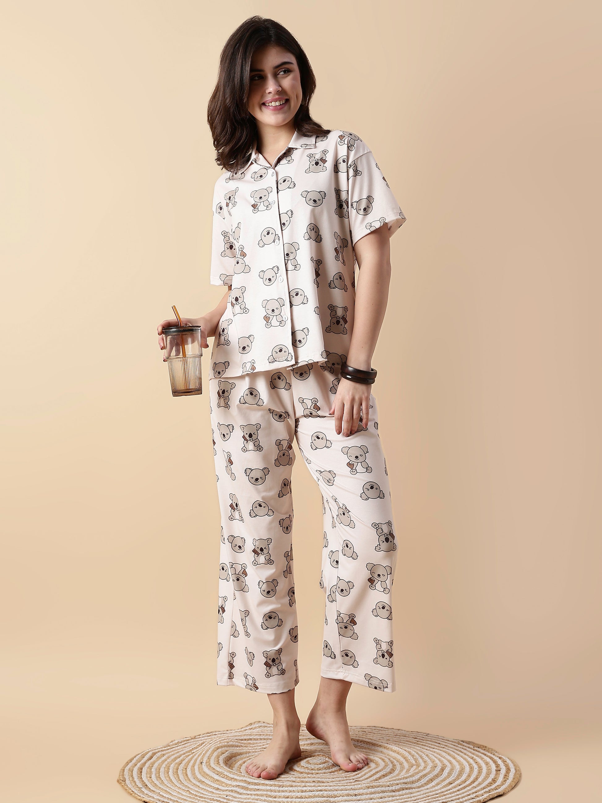 Creamy Teddy Soft Lycra Girls pajama set