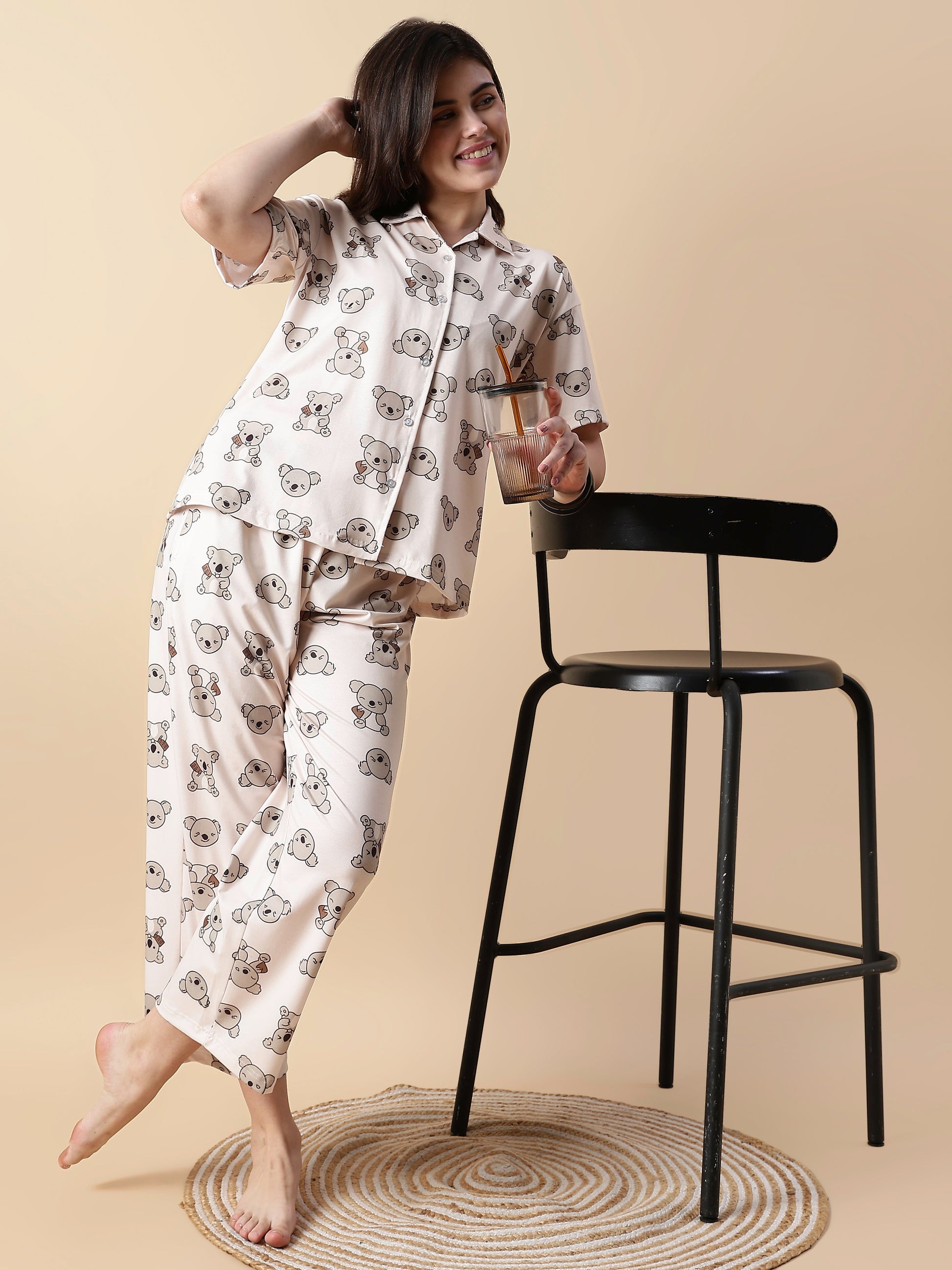 Creamy Teddy Soft Lycra Girls pajama set