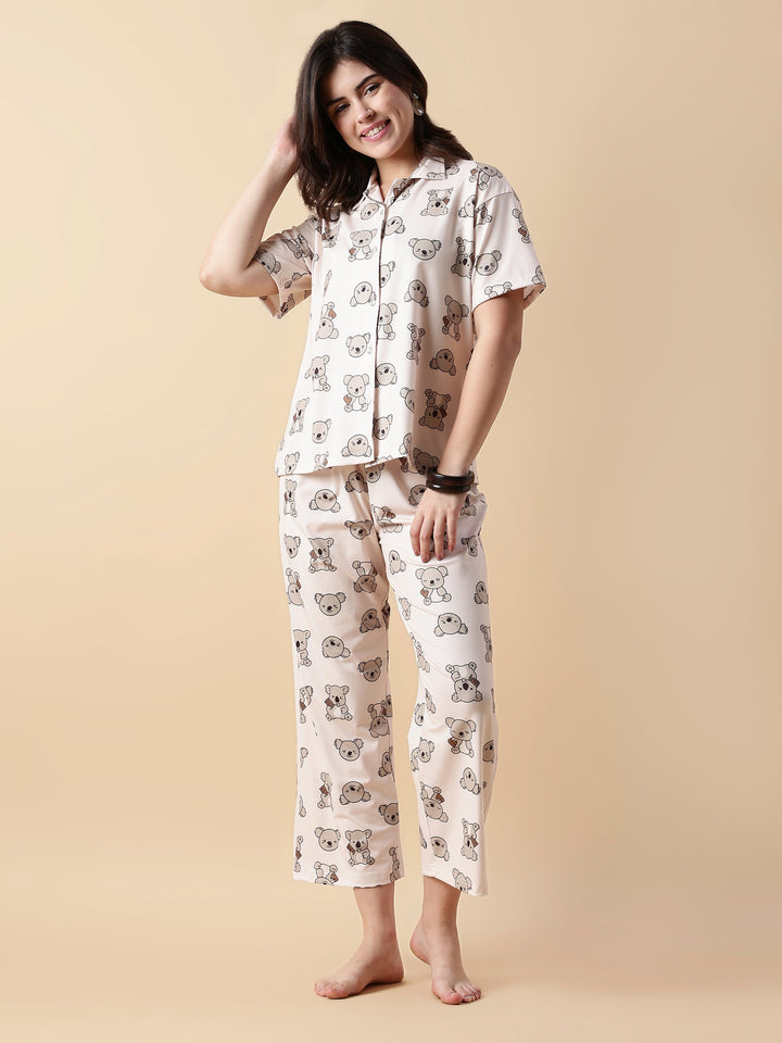 Creamy Teddy Soft Lycra Girls pajama set