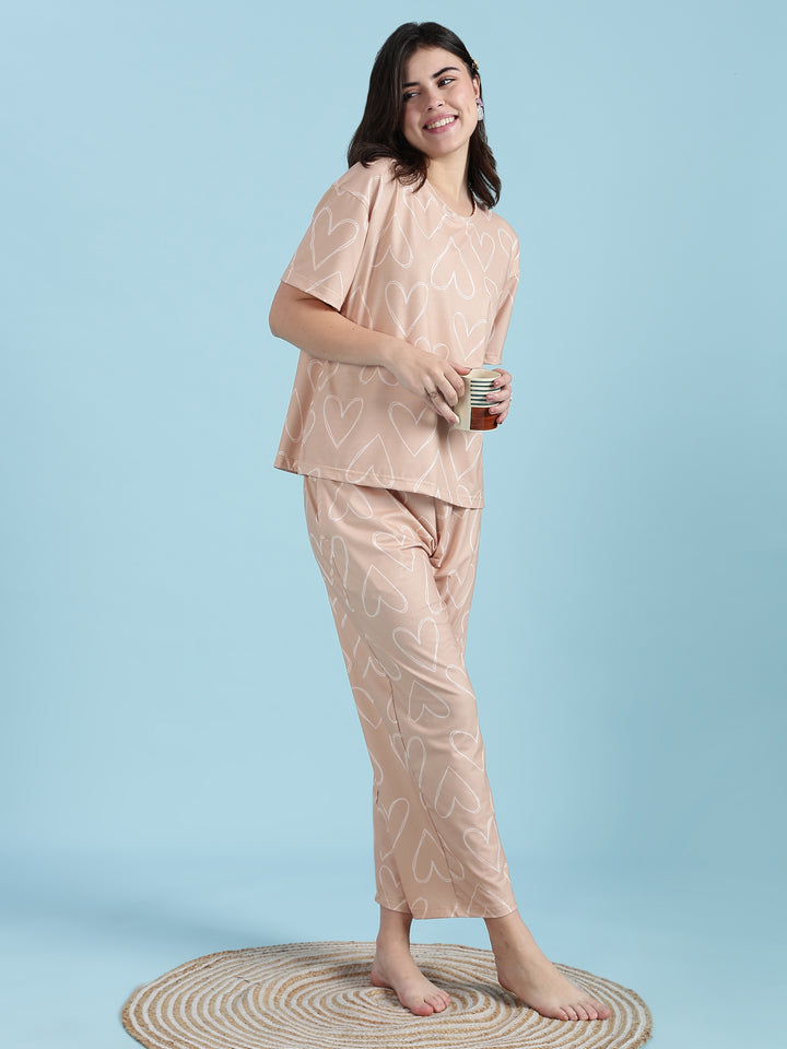 Creamy heart soft stretch night suit set In premium lycra