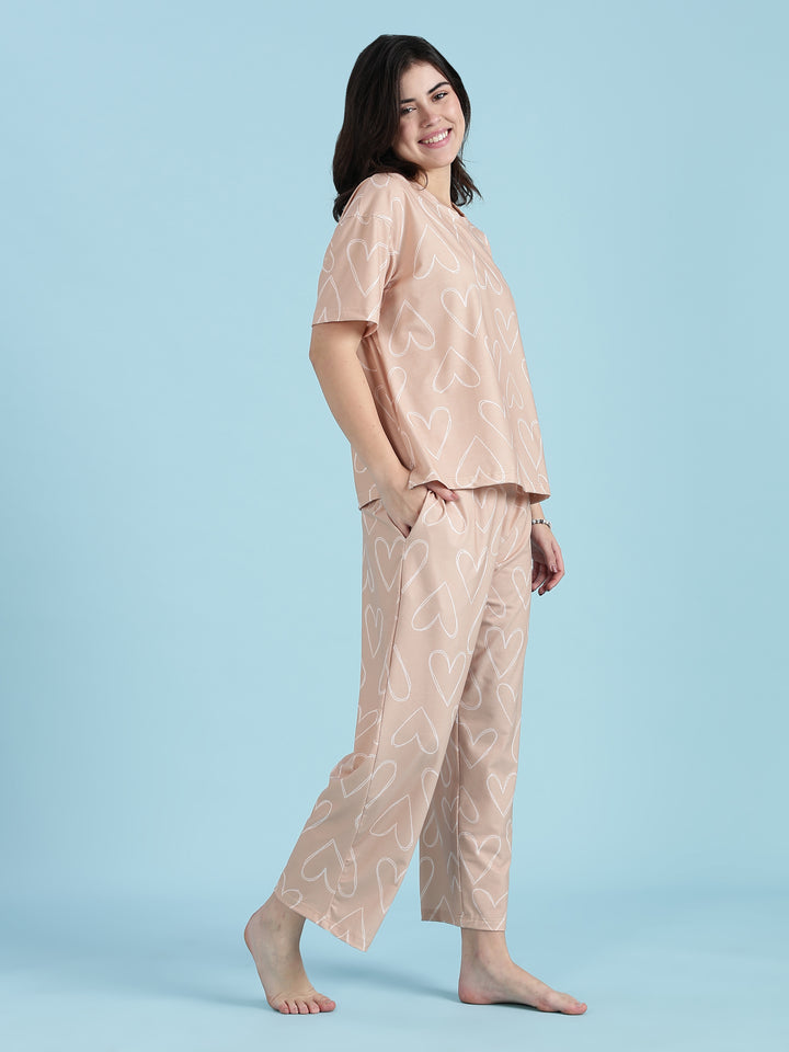 Creamy heart soft stretch night suit set In premium lycra